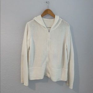 Women''s Oversized White Knit Hooded Sweater Zip Up Jacket